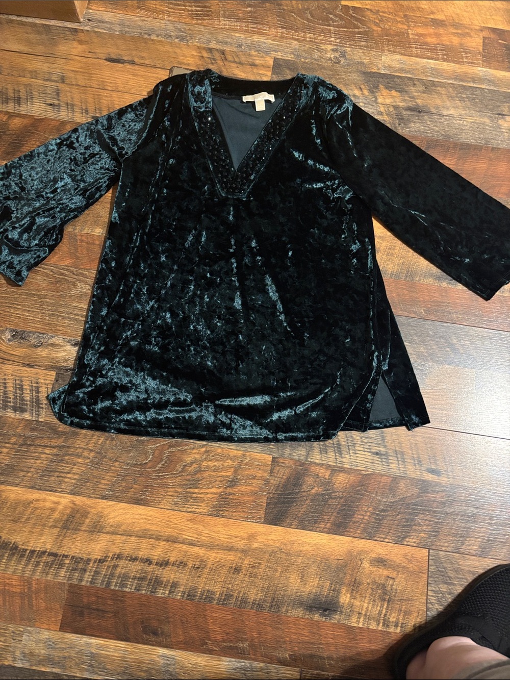 Michael Kors Dark Green Velvet V-Neck Tunic